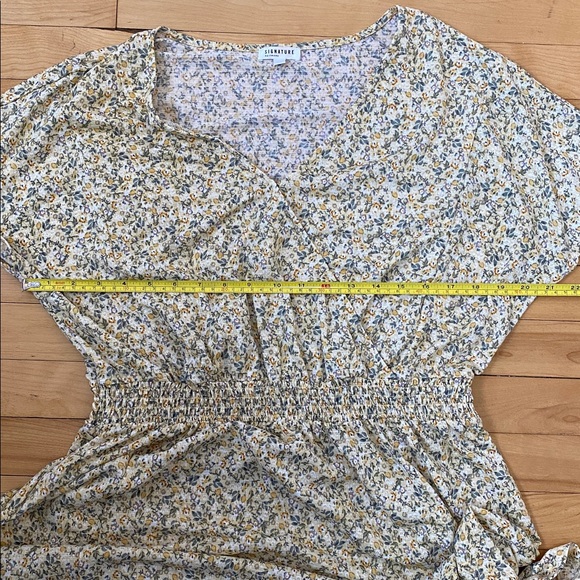 Yellow Floral Faux Wrap Midi Dress - Picture 5 of 7